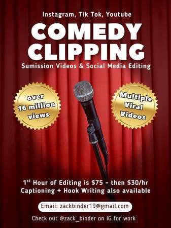 Comedy Clips and Festival Submission Editing (Los Angeles)