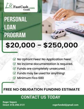 $20,000 to $250,000 Biz and Personal Loans – 20 Years in Business (No Income Needed, No Upfront Fees)