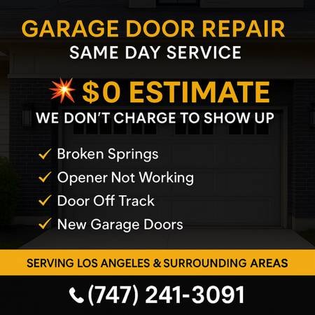 Garage Door Broken in Encino? We Fix TODAY - Springs, Openers, Door (Encino, Los Angeles)