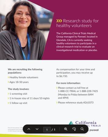 Paid Research for Healthy Volunteers with Compensation Up to $6,150 if Qualified (Glendale)