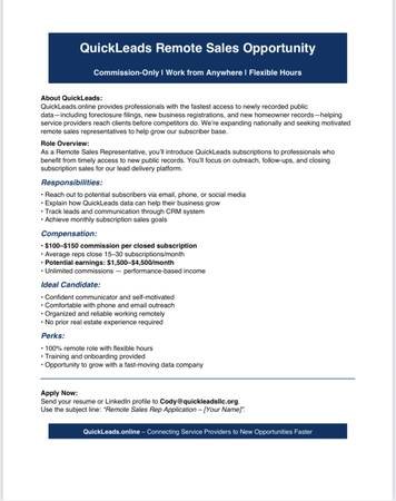 Remote Sales Opportunity