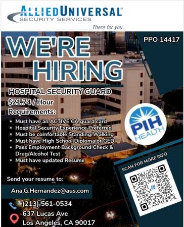Allied Universal Hiring Full-Time Hospital Security Officers (DTLA)