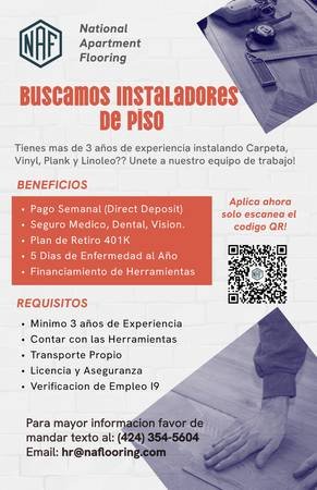 We Are Looking for Carpet Installers (Van Nuys / Chino)